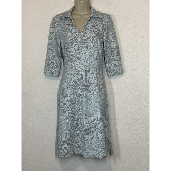 J McLaughlin Catalina Cloth Dress Size XS Geometric V-Neck Blue Gray Preppy - Picture 1 of 5